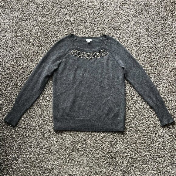 Halogen Blouse Womens Small 100% Cashmere Long Sleeve Bejeweled Party Luxury - Picture 2 of 8